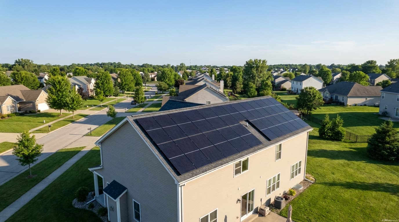 Solar Panel Cost in Minneapolis, Minnesota Aerial view of residential solar panels in Minneapolis, Minnesota - Solar Panel Cost