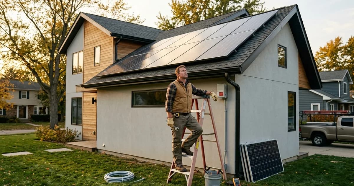 DIY Solar Installation: Is It Worth the Risk? Rooftop solar panels on a modern American home — illustration for: DIY Solar Installation: Is It Worth the Risk?