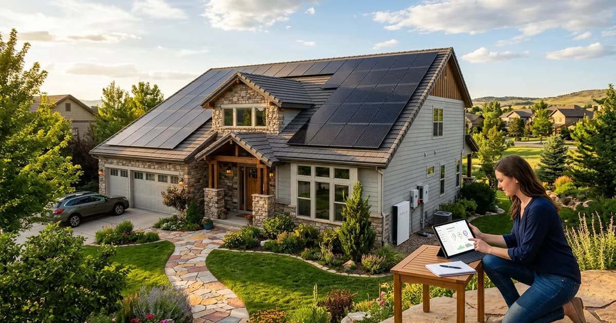 How Many Solar Panels Do I Need for My Home? Rooftop solar panels on a modern American home — illustration for: How Many Solar Panels Do I Need for My Home?