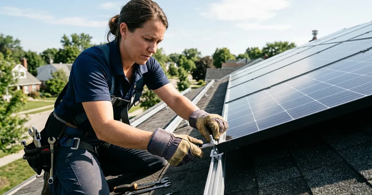 How Solar Panels Are Made: From Silicon to Rooftop Technician installing solar equipment close up — illustration for: How Solar Panels Are Made: From Silicon to Rooftop