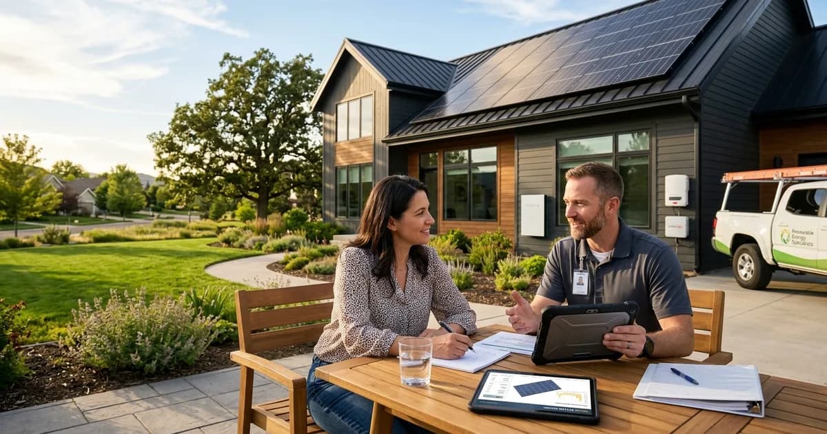 How to Choose a Solar Installer (2026) Rooftop solar panels on a modern American home — illustration for: How to Choose a Solar Installer (2026)