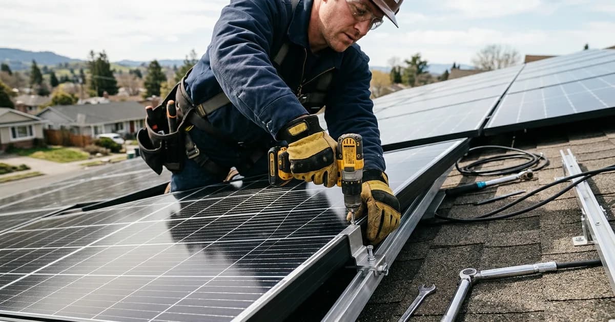 Solar Panel Degradation: How Long Do Panels Last? Technician installing solar equipment close up — illustration for: Solar Panel Degradation: How Long Do Panels Last?