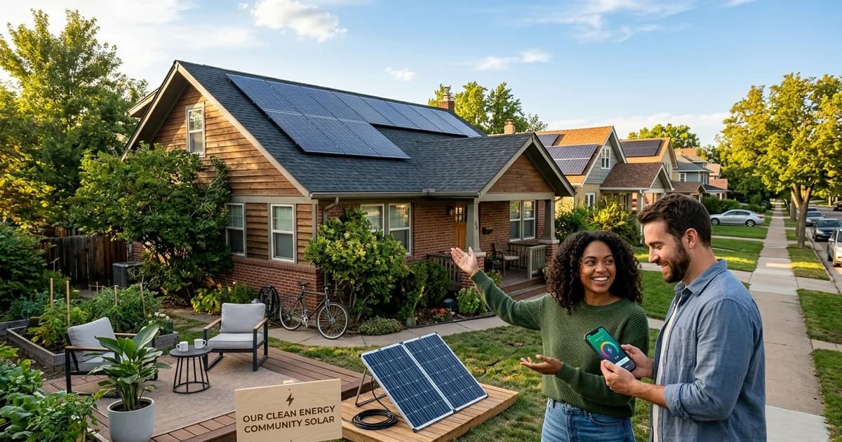 Solar for Renters: Community Solar Options Rooftop solar panels on a modern American home — illustration for: Solar for Renters: Community Solar Options
