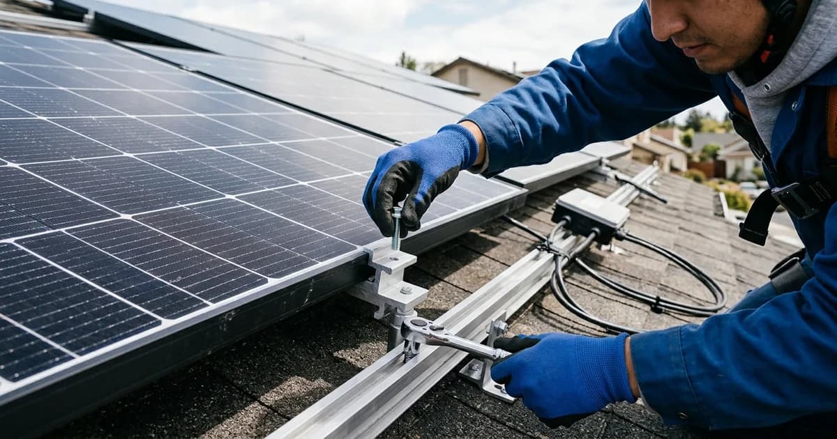 Understanding Your Solar Panel Warranty Technician installing solar equipment close up — illustration for: Understanding Your Solar Panel Warranty