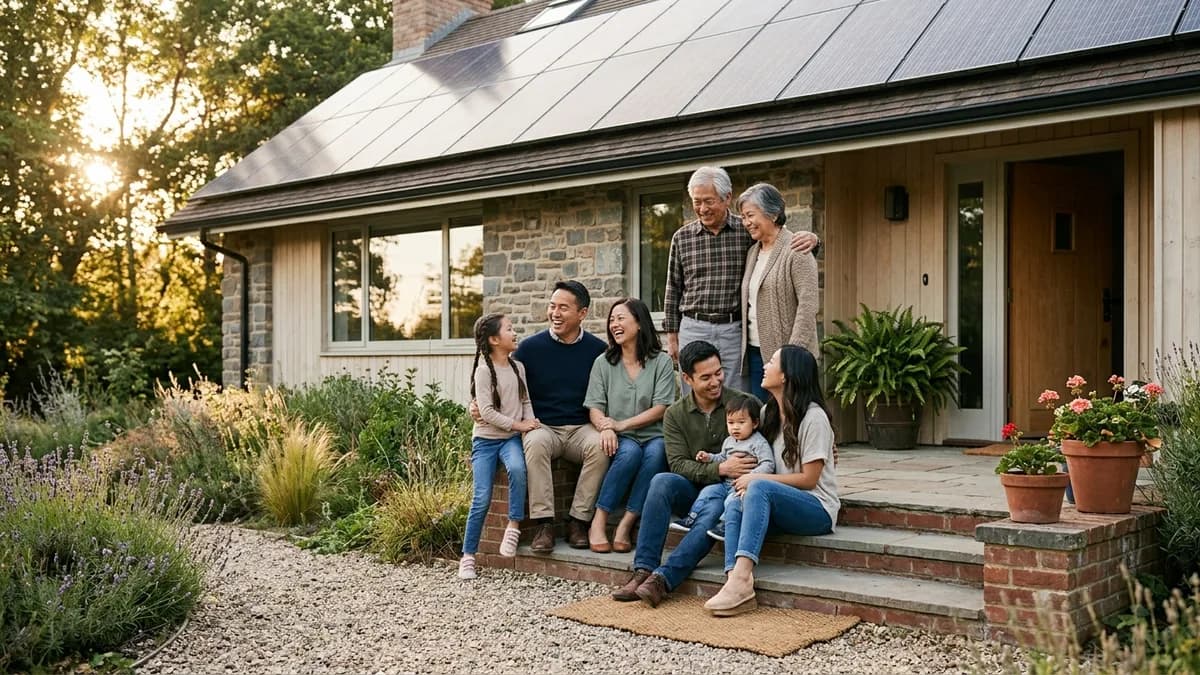 Family with solar-powered home Family benefiting from home solar energy savings - DIY Solar Installation: Is It Worth the Risk?
