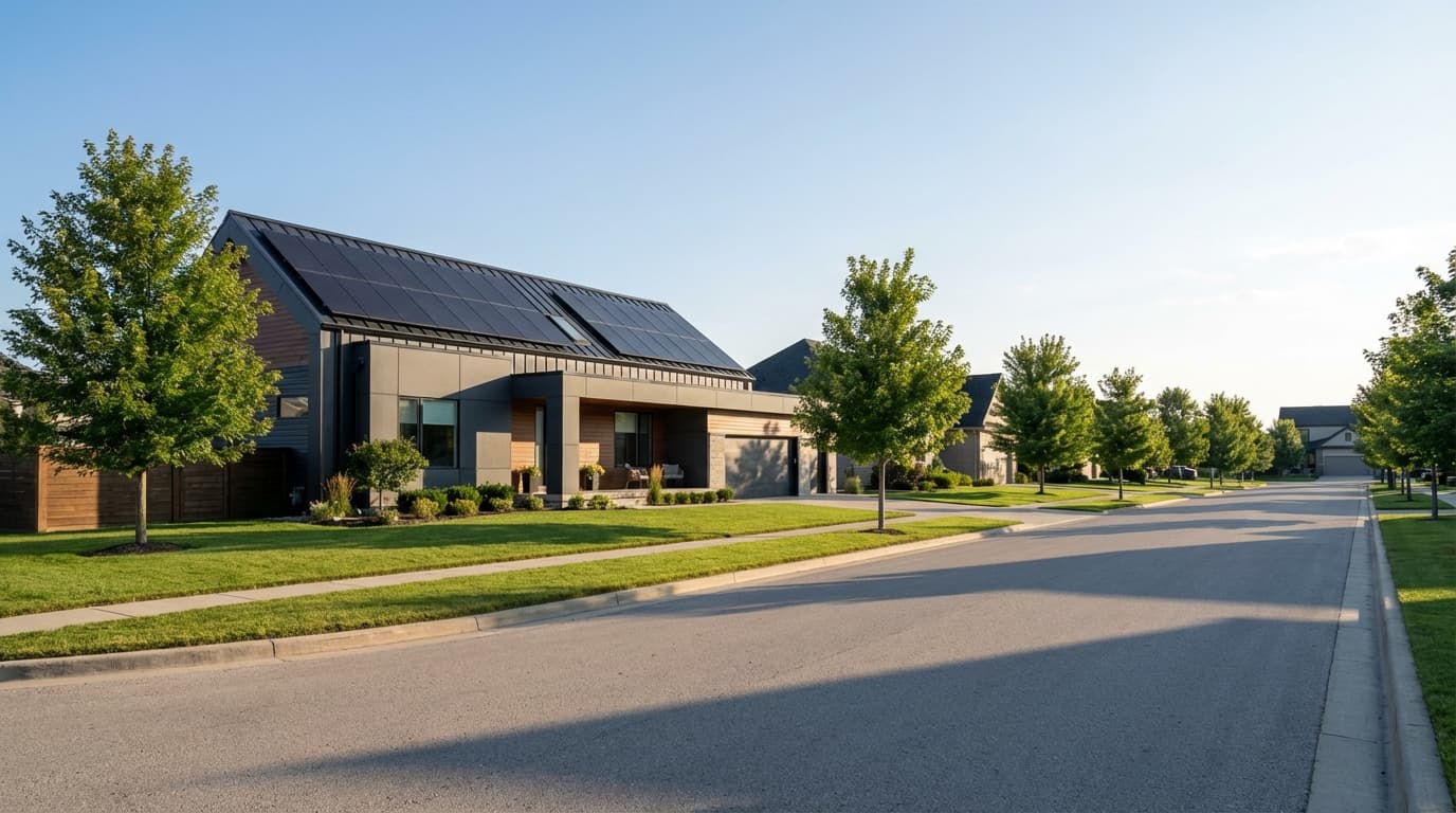 Residential home with solar panels Aerial view of residential solar installation - How to Choose a Solar Installer (2026)