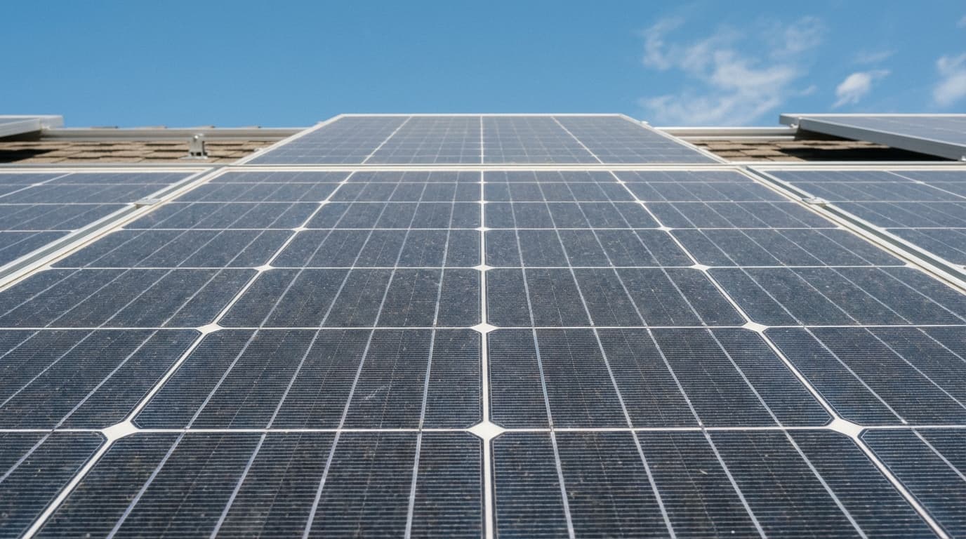 Solar panels under blue sky Angled view of solar panels under cloudless sky - Battery Storage by State