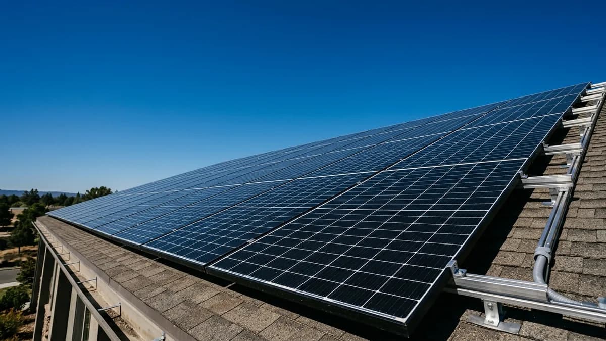 Solar panels under blue sky in Casper, Wyoming Solar panel array harnessing sunlight in Casper, Wyoming - Battery Storage