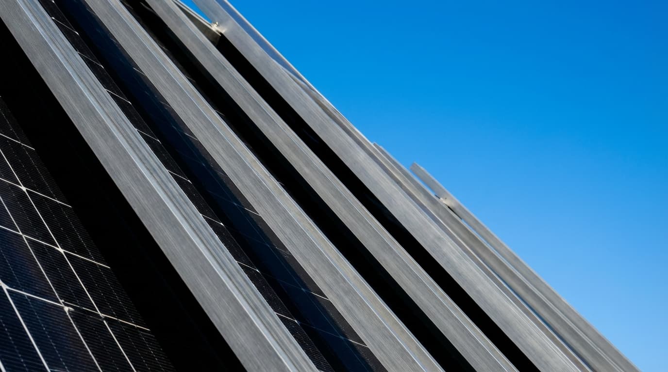 Solar panel closeup against clear sky